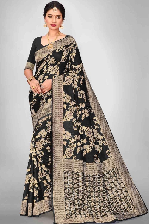 New Latest Designer Black Dot South Silk Indian Saree - Zakarto