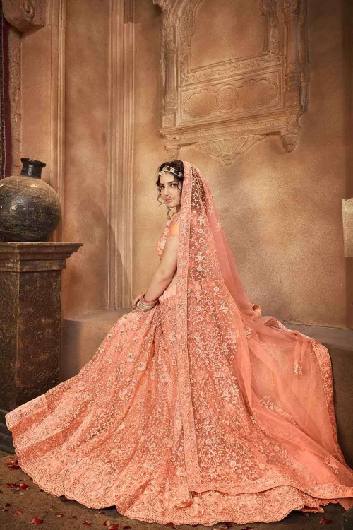 Bridal Designer Dark Green Heavy Sequence Embroidered Lehenga With Peach  Blosue and Dupatta at Rs 1999 | Embroidered Bridal Lehengas in Surat | ID:  2850762164248