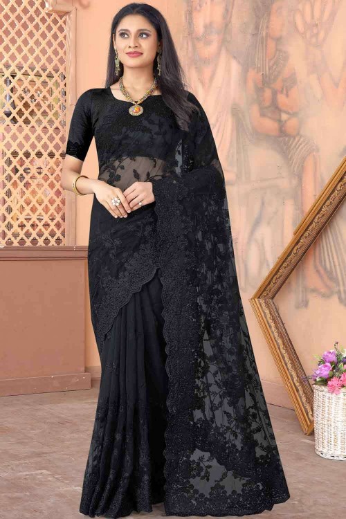 Charmeuse Silk: Black Saree - Full Sleeves Sequins Blouse - Online Saree in  Pakistan – The Saari Girl - Saree Online