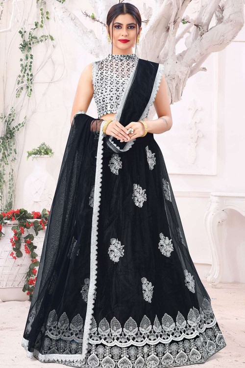 Bridesmaid Indian Designer Black Floral Lehenga Set Organza SFINS0098S –  ShreeFashionWear