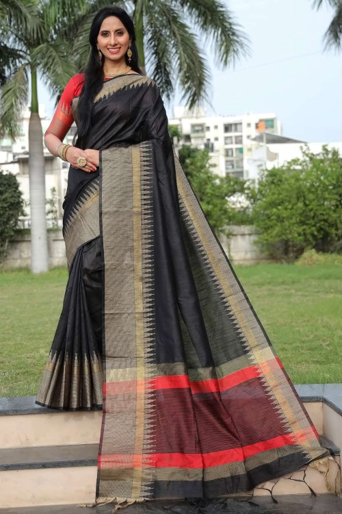 SHRUTI HAASAN SOUTH INDIAN FAVORITE BLACK BEAUTI PLAIN GEORGETTE SAREE