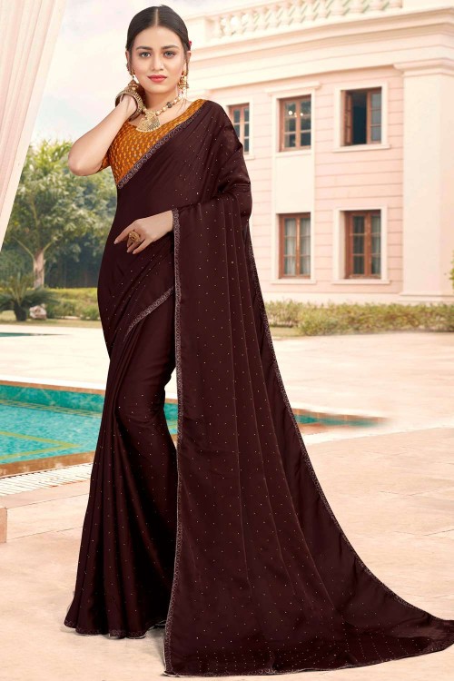 Buy online Women's Floral Coffee Brown Colored Saree With Blouse from  ethnic wear for Women by Shah Fabrics for ₹999 at 60% off | 2024  Limeroad.com