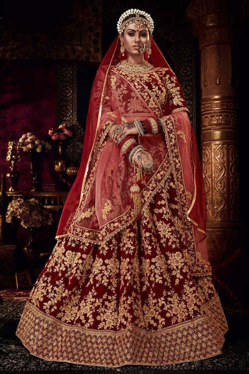 Akif Mahmood Bridal Collection Bridal Lehenga and Heavy Embellished Velvet  Dupatta
