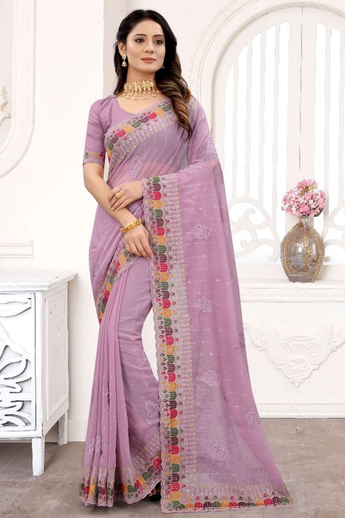 Lavender Georgette Wedding Saree