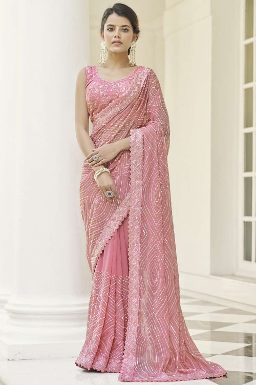 Trendy Baby pink Georgette and satin saree - sr14846