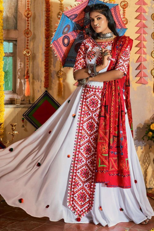 Fabulous Designer Pakistani Bridal Lehnga Choli in Embellished Zardozi  Worked White Lehenga with Red Dupatta in Net Chiffon #BN925 | Red wedding  lehenga, White bridal dresses, Bridal lehenga red