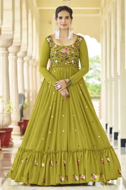Mehndi Bridal Dress, Yellow/green Embroidery Bridal Dress, Mehndi, Sangeet,  Bollywood Bridal Dress - Etsy
