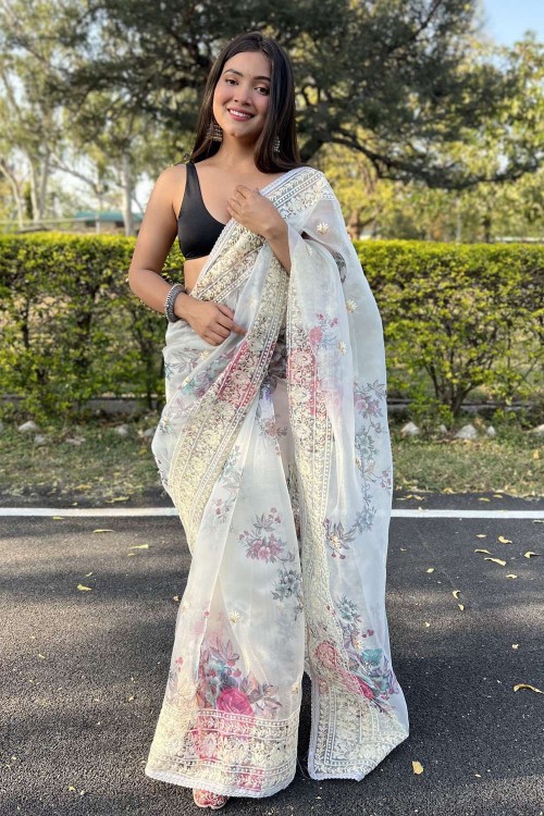 White organza Ruffle Saree