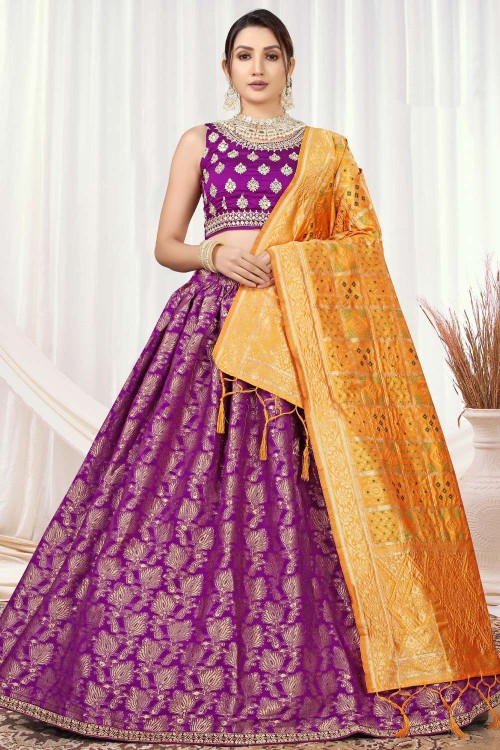 Buy Indian Bridal Lehenga Choli | Designer Wedding Lehengas Online UK:  Purple and Yellow