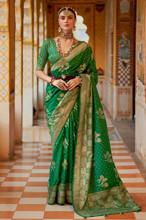 Green Color Two Toned Banarasi Silk Saree with Woven Pallu and Embroid –  fashionnaari