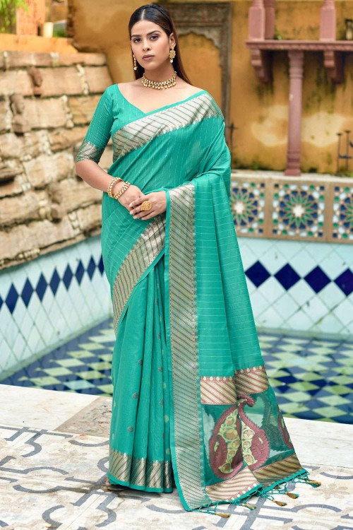 Rama blue silk zari weaving saree - G3-WSA54067 | G3fashion.com