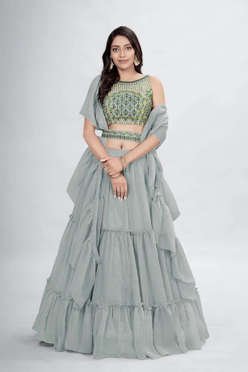 PINK WITH GREY ZARI, SEQUINS AND STONE WORK CROP TOP LEHENGA | Crop top  lehenga, Crop tops, Lehenga