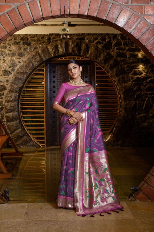 Festive Purple Banarasi Silk Contemporary Saree