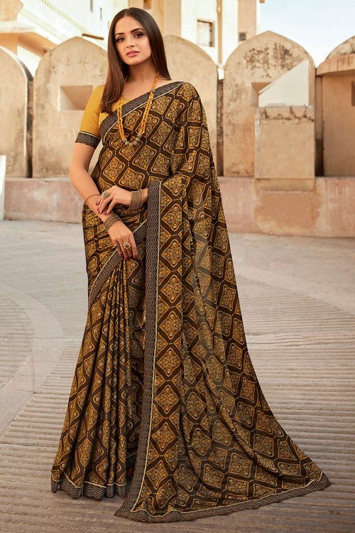 Banarasi Pure Georgette Saree With Antique Zari Buti Weaving & Contras –  Banarasikargha