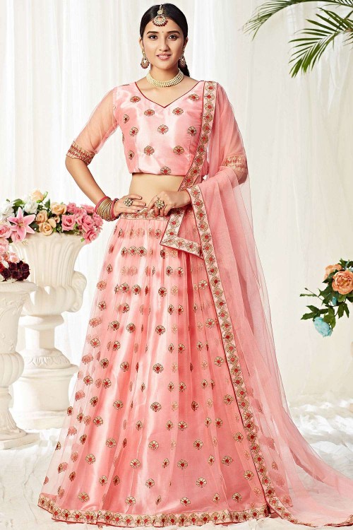 Light Pink net lehenga choli with dupatta | Lehenga, Party wear lehenga, Designer  lehenga choli