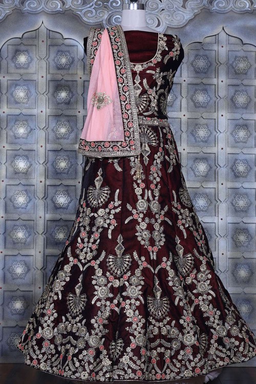 Maroon Color Mesmerize in Dola Silk Elegance Printed Lehenga Choli Set with  Foil Work & Minakari, सिल्क लहंगा - Shivam E-Commerce, Surat | ID:  2853451448173