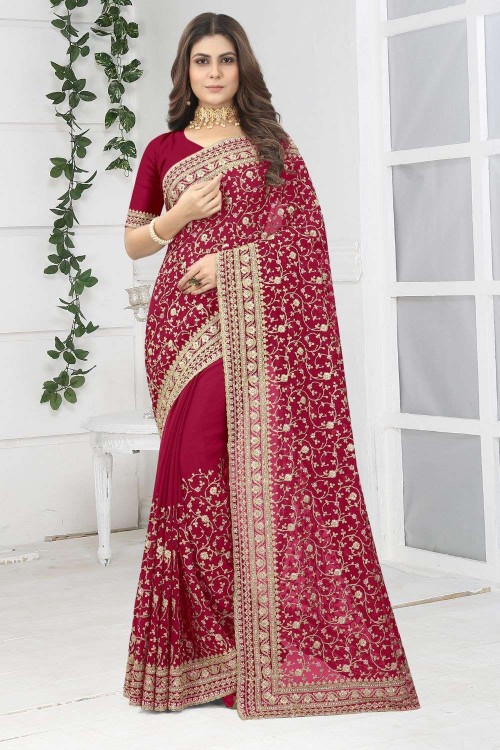 Buy Cherry Red Silk Saree online-Karagiri – Karagiri Global