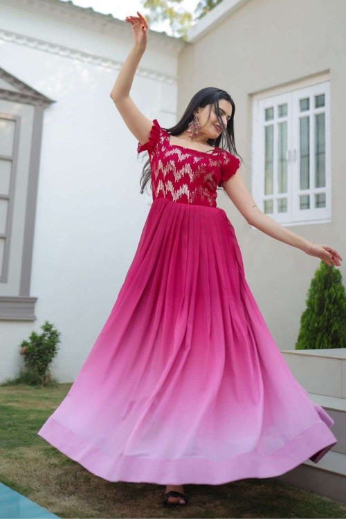 Stylish Pink Gown With Shrug | Women Dresses | Kohsh