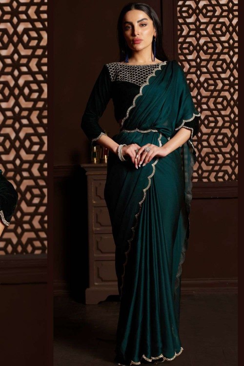Rama Green Patola Silk Saree with Contrast Blouse