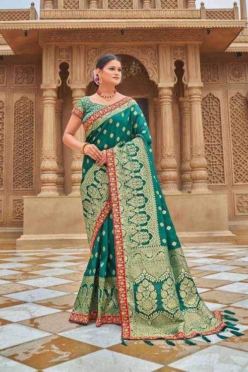 Embroidered Green Lace Work Designer Silk Banarasi Saree With Blouse Piece  at Best Price in Chhindwara | Ankit Traders